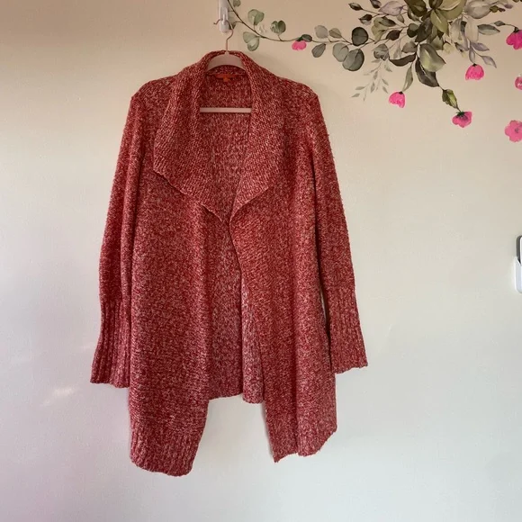 Modcloth Orange Marled Open Draped Cardigan, Pockets, Long Cardigan, Medium - Picture 8 of 9